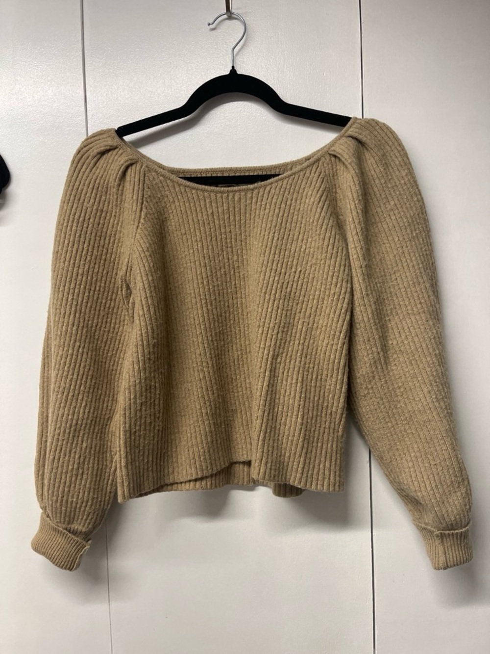 OAK + FORT Beige slight puffy Shoulder Ribbed Sweater
